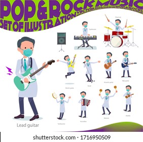 A set of doctor man wearing N95mask playing rock 'n' roll and pop music.There are also various instruments such as ukulele and tambourine.It's vector art so it's easy to edit.