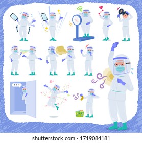 A set of doctor man wearing protective suit on inferiority complex.There are actions suffering from smell and appearance.It's vector art so it's easy to edit.