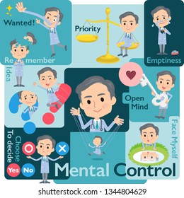 A set of doctor man who control emotions.A variety of image illustrations expressing self emotion.It's vector art so it's easy to edit.
