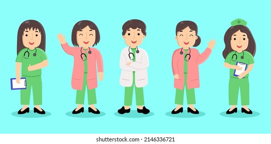 Conjunto de médicos y enfermeras