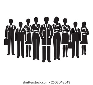 Set of doctor and nurse hospital worker icon silhouettes, on white background