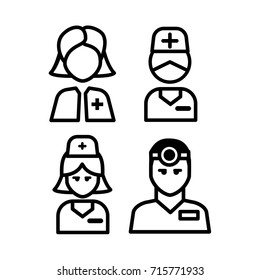 Set of doctor and nurse medical line icons
