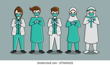 set of doctor and nurse vector design