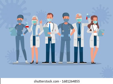 Set of doctor wear medical mask. Coronavirus quarantine concept character vector design