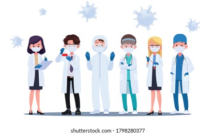 Eine Reihe von Ärzten tragen medizinische Maske. Coronavirus-Quarantäne-Konzept, Vektordesign