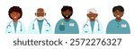 Set of doctors avatars isolated on white. Concept of medicine, healthcare, clinic, assistance, team. Vector hand drawn cliparts.