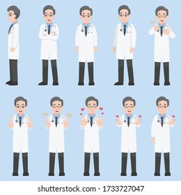 Set of Doctors Character design in verschiedenen Action mit Emotionen Cartoon flache Health Care Konzept.