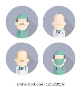 Set of doctors characters icon in Flat design.Isolated on white background, Vector illustration.