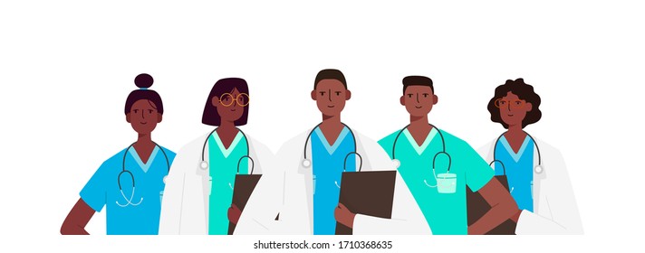 Set of doctors characters. Medical team concept in vector illustration design. Medical staff doctor nurse therapist surgeon professional hospital workers, group of medics.