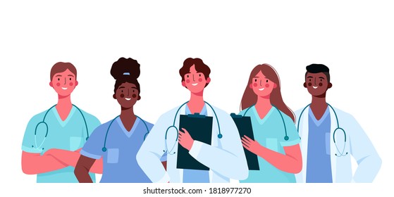 Set Of Doctors Characters. Medical Team Concept In Vector Illustration Design. Medical Staff Doctor Nurse Therapist Surgeon Professional Hospital Workers, Group Of Medics.