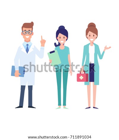 Set of doctors characters. Medical team concept. Flat Vector illustration in cartoon style.