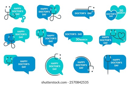 Set of doctors day badges on a white background