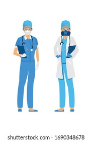 Set of doctors with different protection against the virus. The fight against coronavirus. Coronavirus (2019-nCoV). Virus Covid 19-NCP. 