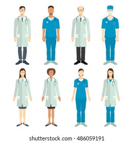 Set of doctors in flat style.