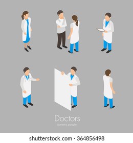 Set of doctors medical personal with equipment vector isometric illustration