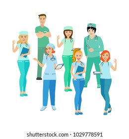 Set of doctors. Medical workers. The students. Profession. Vector isolated objects

