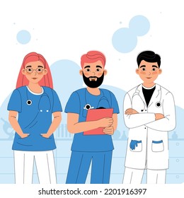  Set of doctors, set of nurses, medical clinic concept with private doctors, friendly doctors, smiling doctor, smiling medical staff, doctors and nurses, team in hospital