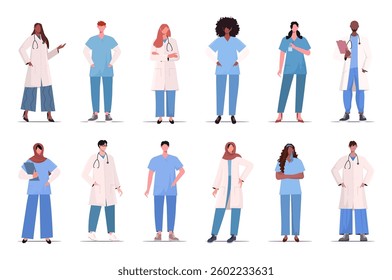 Set of doctors, nurses and medical personnel team. Professional therapist and hospital staff. Сharacter collection. Vector illustration Not AI generated