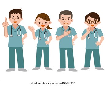 Set of doctors in a scrub