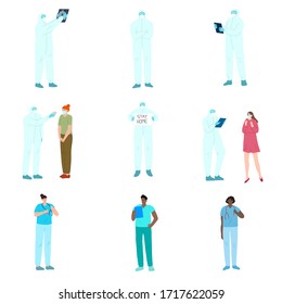 Set of doctors in special equipment at work during pandemic