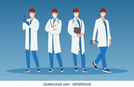 Conjunto de médicos con diferentes poses. 