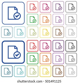 Set of document accepted flat rounded square framed color icons on white background. Thin and thick versions included.