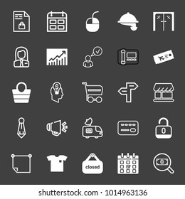 set of document, calendar, mouse, food service, door, worker female, chart, safe, ticket, bag, business idea, cart, road sign, shop, tie, antenna, unlock, sticker, t-shirt, closed, search vector icon