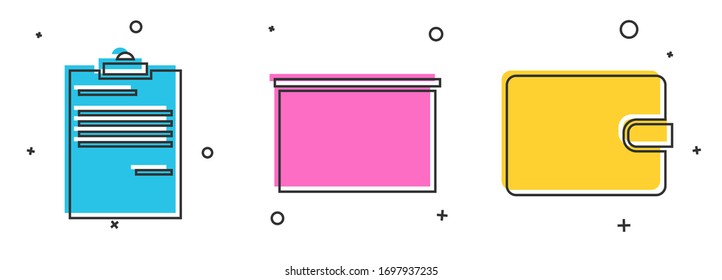 Set Document, Chalkboard and Wallet icon. Vector