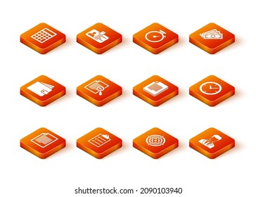 Set Document, Clipboard with checklist, Wallet, search, Target sport and  icon. Vector