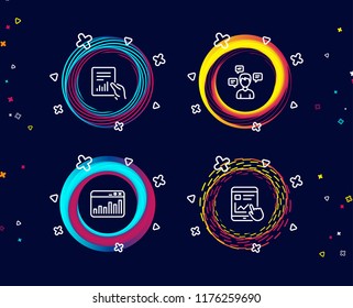 Set of Document, Conversation messages and Marketing statistics line icons. Internet report sign. File with diagram, Communication, Web analytics. Marketing banners with line icons. Vector
