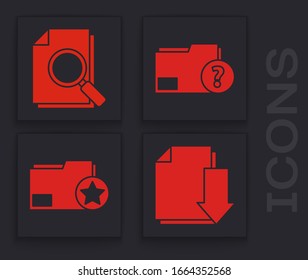 Establecer documento con descarga, documento con búsqueda, carpeta de documento desconocido y carpeta de documento con icono de estrella. Vector