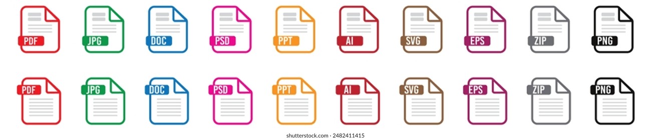 Set of document file formats icons