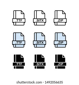 Set of Document File Formats and Labels icons. Vector illustration.