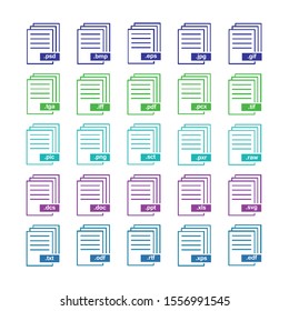 Set of Document File Formats and Labels icons. Vector illustration. 