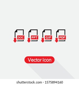 Set of Document File Formats and Labels Icon,Download DOC,PTT,GIF,PDF File Icons Vector Illustration Eps10