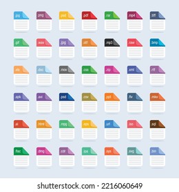 Set of Document File Formats and Labels icons. File Type Icons. Vector Illustration
