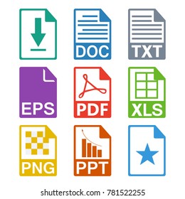 Set of Document File Formats and Labels icons. Vector illustration.