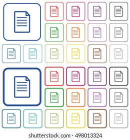 Set of document flat rounded square framed color icons on white background. Thin and thick versions included.