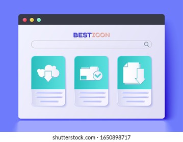 Set Document folder and check mark, Cloud download and Document with download icon. Vector