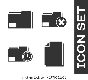 Set Document, Document folder, Document folder with clock and Delete folder icon. Vector