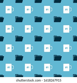 Set Document folder and Coffee cup on seamless pattern. Vector