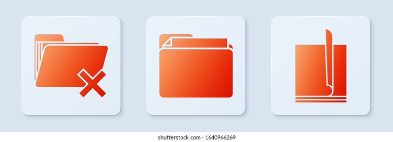 Set Document folder, Delete folder and File document. White square button. Vector