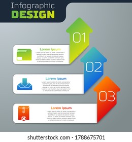 Establecer carpeta de documento, Descargar bandeja de entrada y Borrar sobre. Plantilla de infografía de negocios. Vector