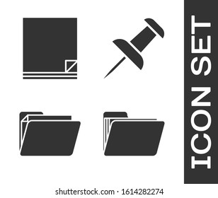 Set Document folder, File document, Document folder and Push pin icon. Vector