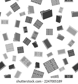 Set Document folder, Office folders with papers and documents, Laptop and Laptop and cross mark on screen on seamless pattern. Vector