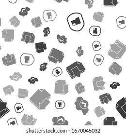 Set Document folder protection, Cloud with check mark, Next page arrow and Document with download on seamless pattern. Vector