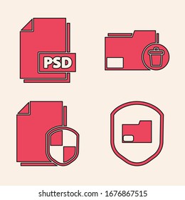 Set Document folder protection, PSD file document, Delete folder and Document protection concept icon. Vector