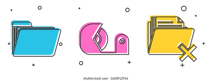 Set Document folder, Scotch and Delete folder icon. Vector