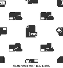 Set Document folder with star, PSD file document and Cloud storage text document folder on seamless pattern. Vector