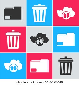 Set Document folder, Trash can and Cloud download and upload icon. Vector